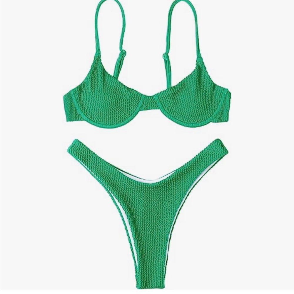 Underwire Ribbed Green Bikini